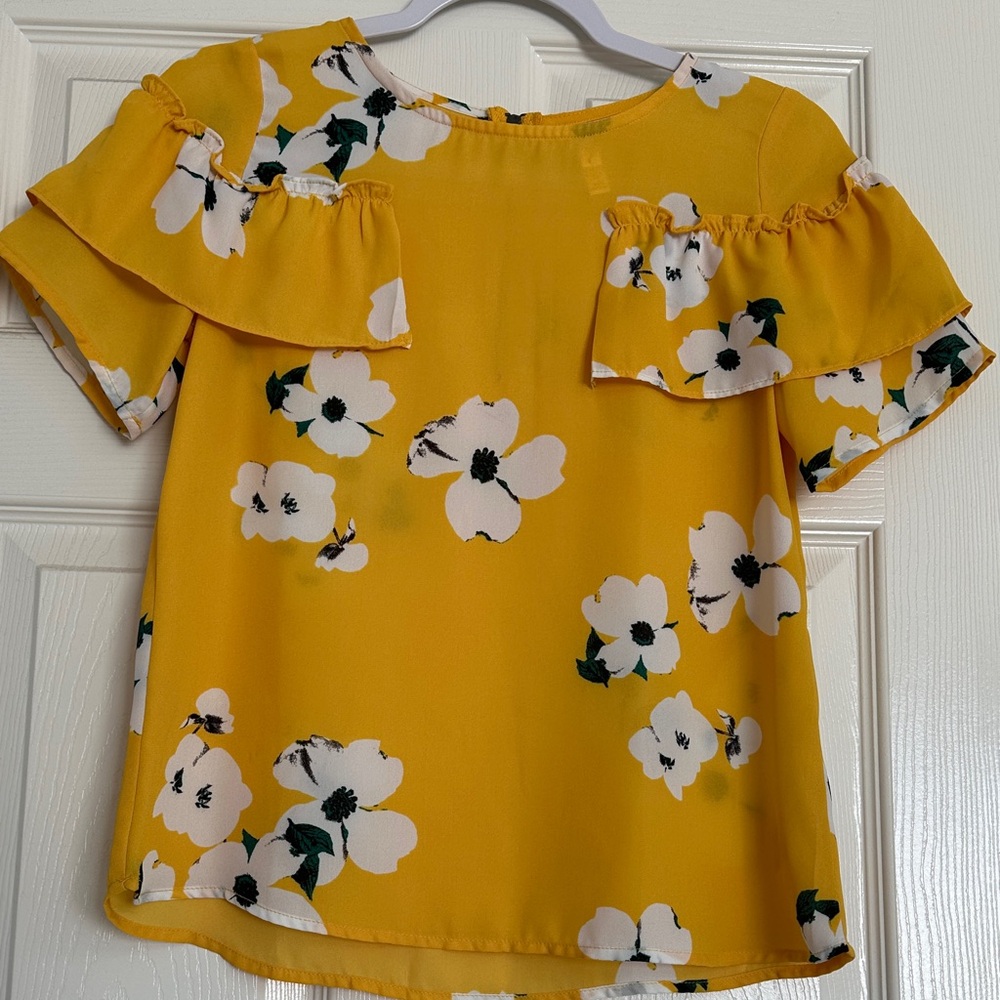 Floral Ruffle Sleeve Yellow Top Spring Collection